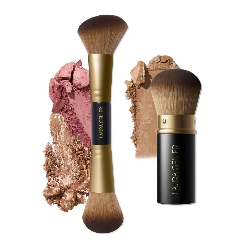 Laura Geller 2pc Retractable Airbrush Kabuki Brush + Dual-Ended Makeup Brush Set